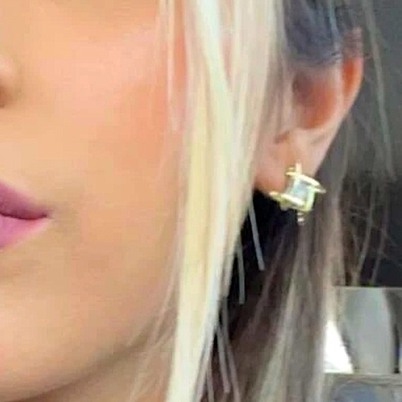 Silver Caged Zircon 3D Stud Geometric Earrings - Picture 6 of 8